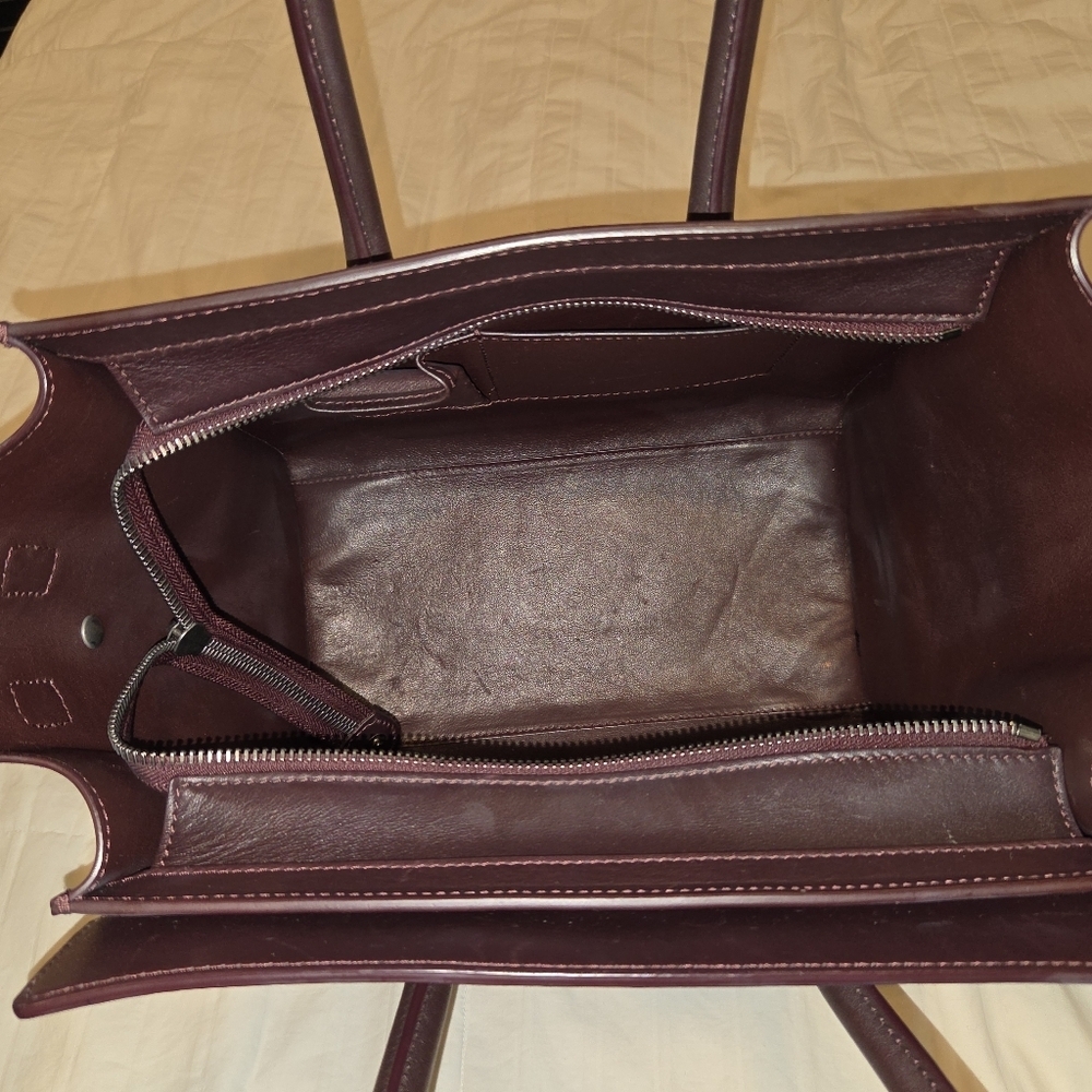 Celine Mini Luggage (Largest Size) Burgundy Calfskin Leather Tote Bag - Picture 7 of 9